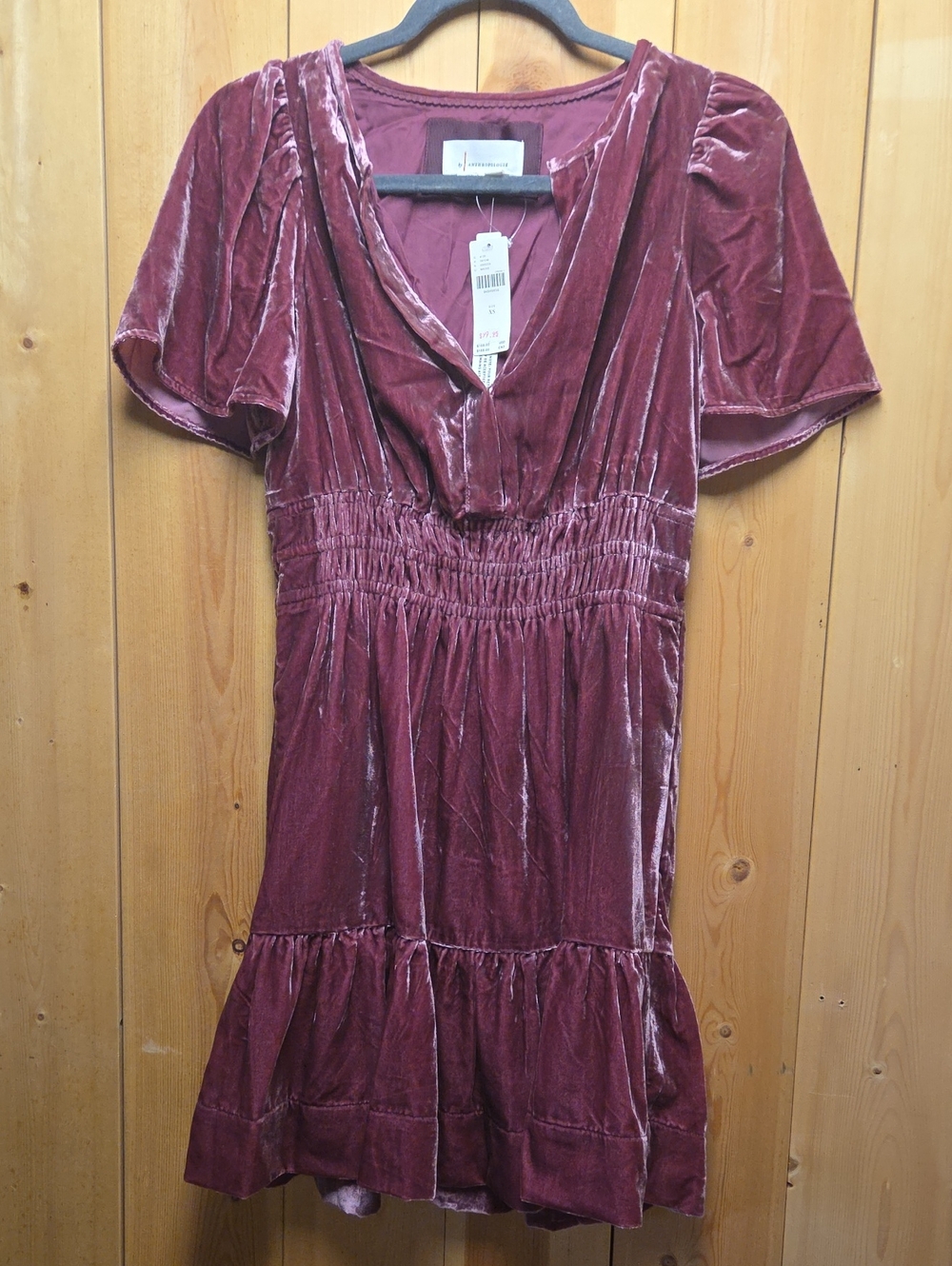 by Anthropologie XS Velvet Muave Dress